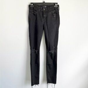 Mother Size 25 • Denim The Looker Ankle Fray Jeans Black Guilty As Sin Distress.